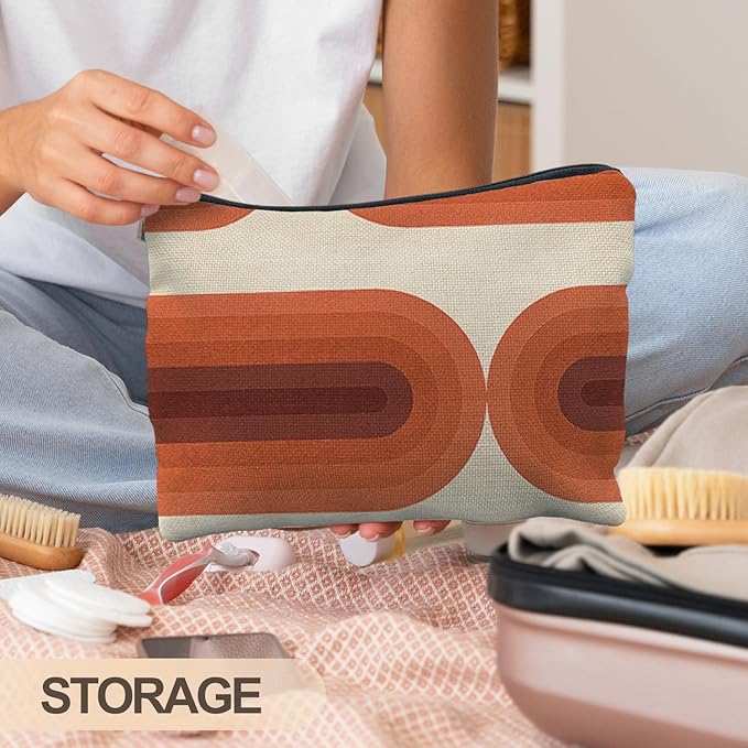 RYYCDOI Vintage Boho Terracota Rainbow Makeup Bag, Mid Century Modern Rainbow Cosmetic Bags for Women, Boho Gifts for Women, Retro Arch Art Zipper Makeup Pouch