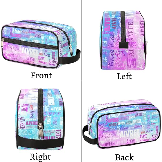 Custom Women Cosmetic Travel Toiletry Bag Painted Blue Pink Watercolor