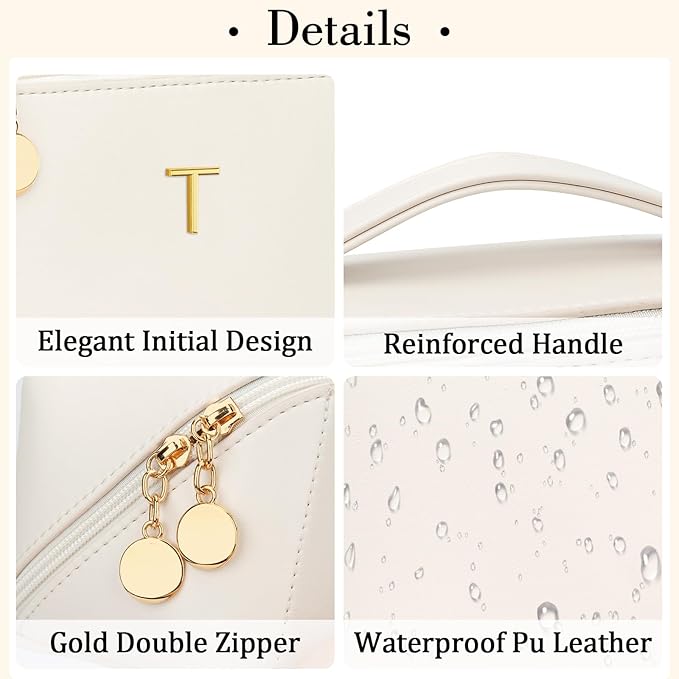 CLOUDWINGS Initial Makeup Bag Personalized Gift for Women Teen Girls