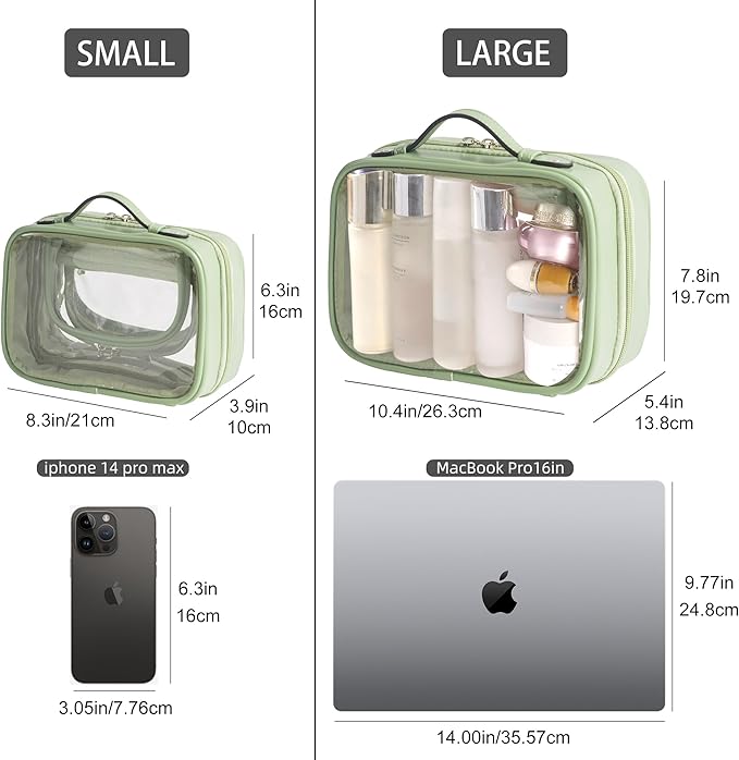 Veki TSA Approved Toiletry Bag Transparent Makeup Bags, Large Green