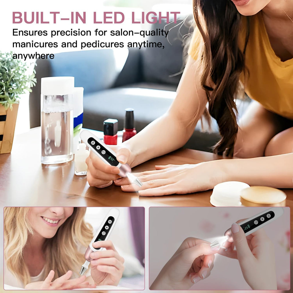 Electric Nail File Set, 9 in 1 Professional Manicure and Pedicure Kit, Cordless Nail Drill for Feet, LCD Display 10 Speeds Electric Nail Drill Machine, Hand Foot Care Tool