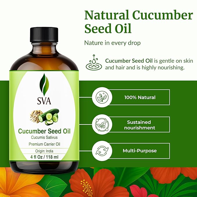 SVA Cucumber Seed Carrier Oil, Glass Bottle with Dropper, 4 Fl Oz (118 ml)