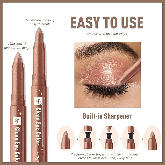 Wugbc 2 Colors Eyeshadow Stick Shimmer Glitter Eye Shadow Pencil Waterproof Eye Brightener Crayon Highlighter Eye Liner Pen Multi-Dimensional Blendable Neutral Crease-Proof Eyes Look Makeup, 7+9