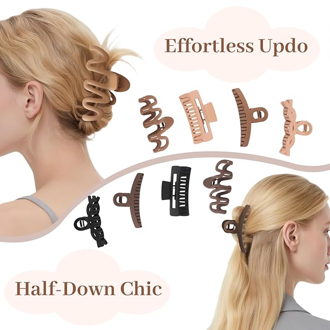 Matte Non-Slip Large Hair Clips for Women 8PCS (Neutral Colors)