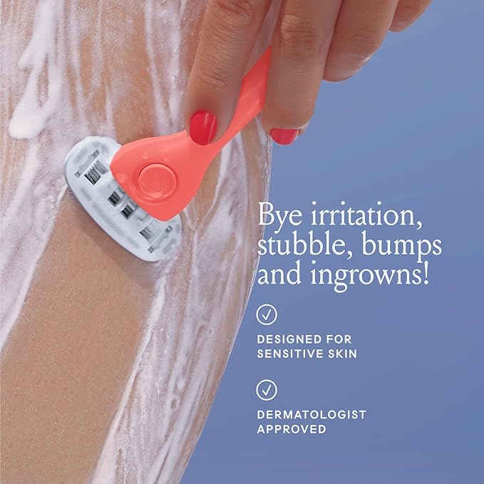 Billie Razors for Women, Coral - 1 Handle, 4 Refills & Magnetic Holder