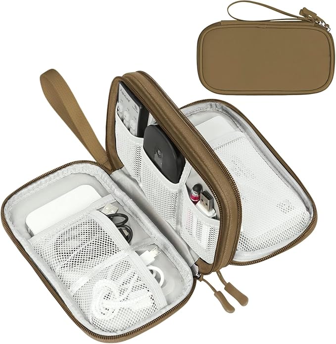 FYY Electronic Organizer, Travel Tech Pouch Bag, Medium, Brown