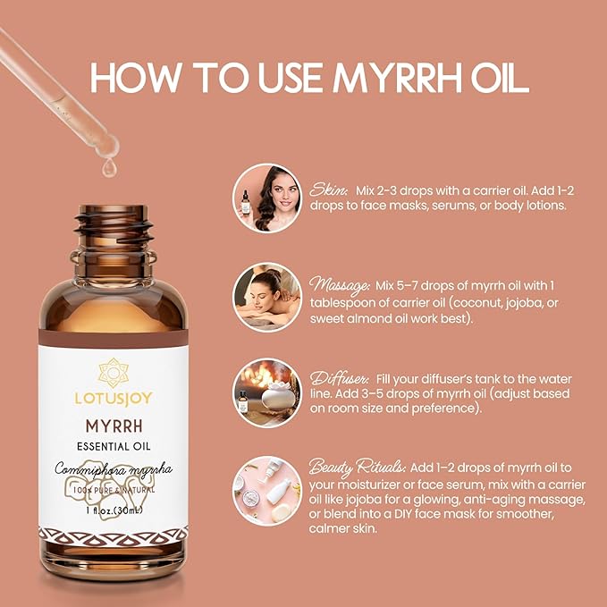 LOTUSJOY Myrrh Essential Oil, Pure Natural Myrrh Oil for Skin Hair Diffuser Room Spray DIY - 1 Oz