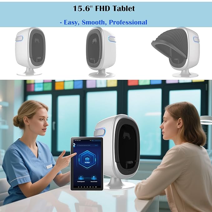 NETTITO 15.6" Professional Skin Analysis Device for Beauty Salons & Spas – AI-Powered 7-Spectral Imaging, 17 Skin Indicators, Multi-Language & Cloud Report Storage