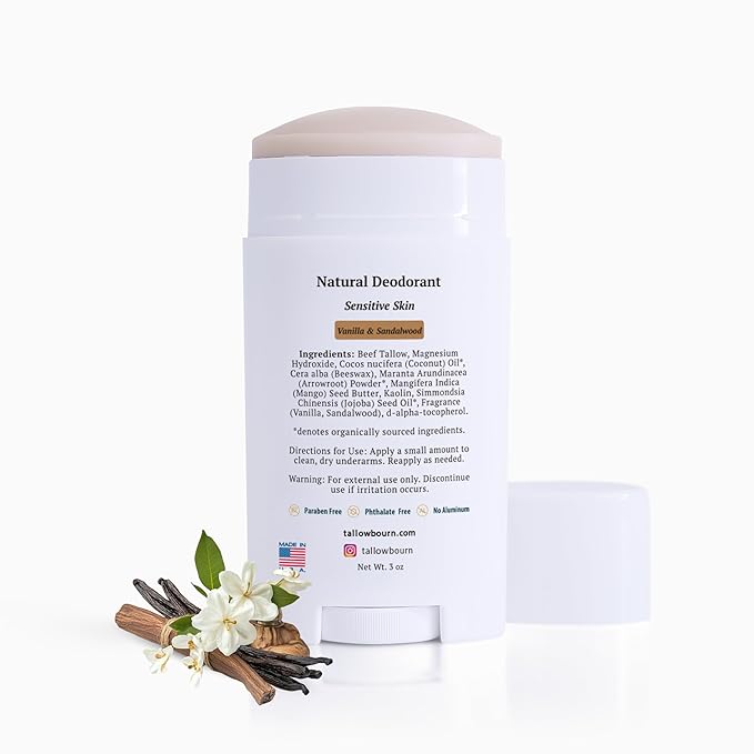 Tallow Deodorant - Magnesium Hydroxide Formula - Vanilla Sandalwood - 3oz