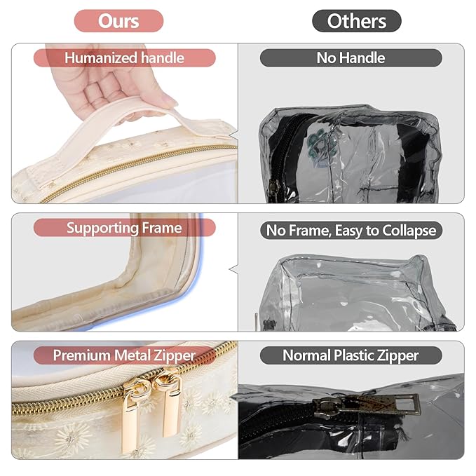 PACKISM Clear Makeup Bag Travel - TSA Approved Toiletry Bag, 2 Pack Beige
