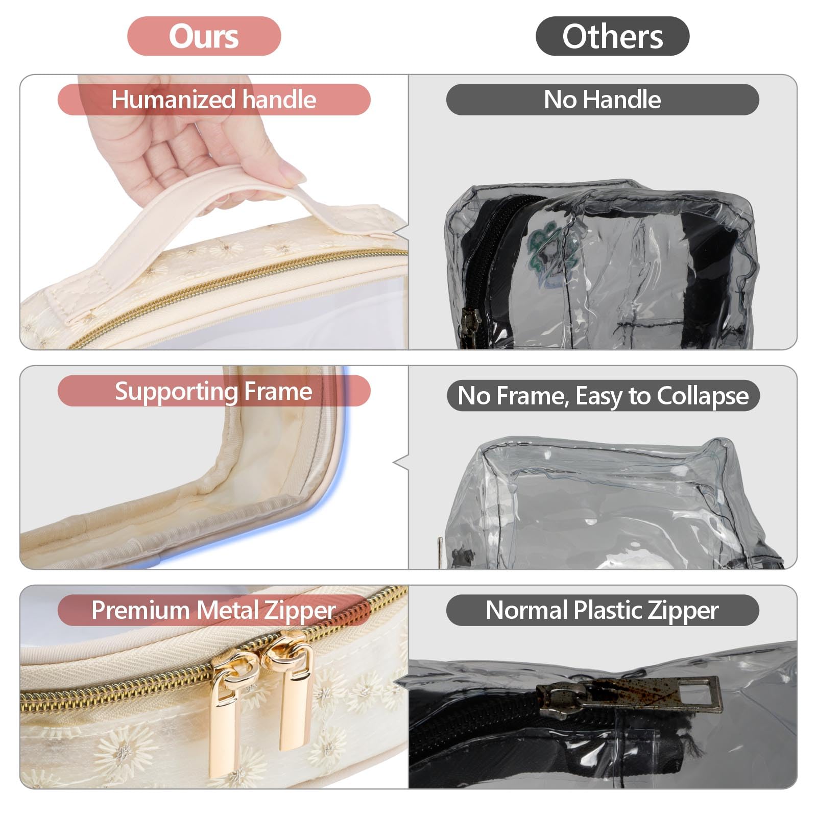 PACKISM Clear Makeup Bag Travel - TSA Approved Toiletry Bag, 2 Pack Beige
