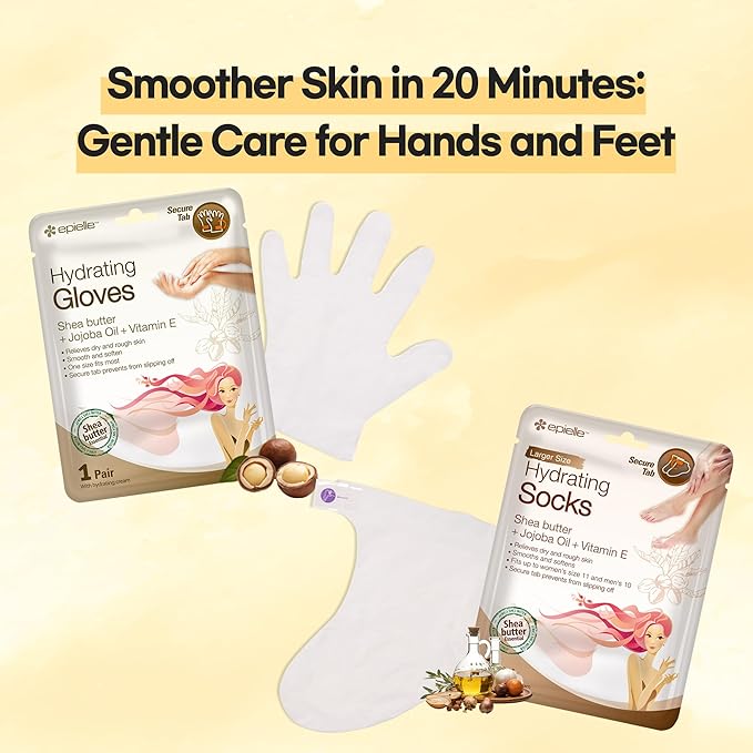 Epielle Hydrating Hand Mask 6 Pairs, Relieve and Soften with Shea Butter & Jojoba Oil, Deep Moisturizing Gloves for Dry, Cracked Hands, Self Care Gifts for Women, Spa Kit