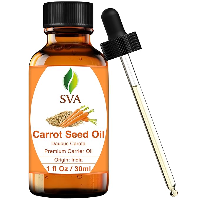SVA Carrot Seed Oil - 1 Fl Oz - for Face, Skin Care, Hair Care, Scalp Massage & Body Massage – Carrier Oil with Dropper