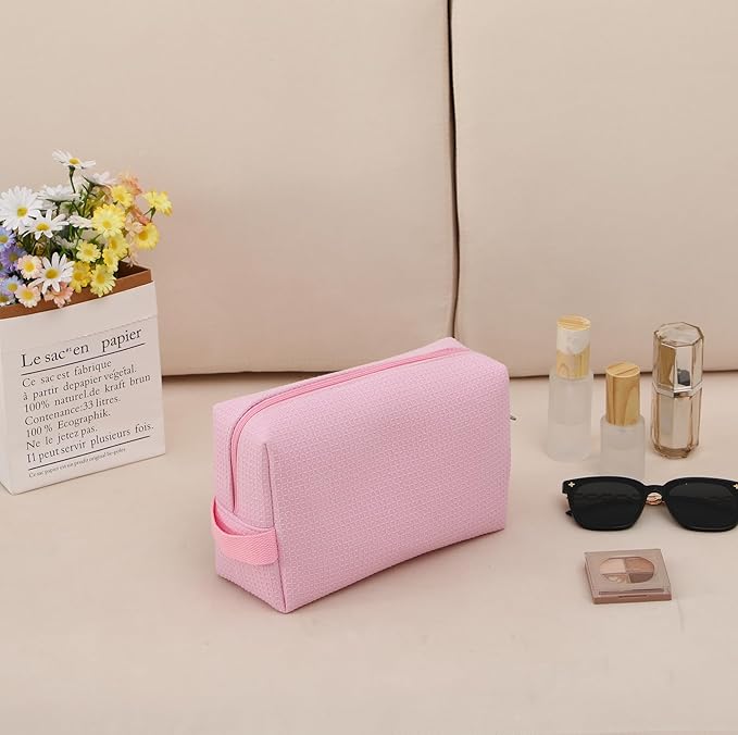 DYSHAYEN Small Waffle Makeup Bag for Travel, Pink