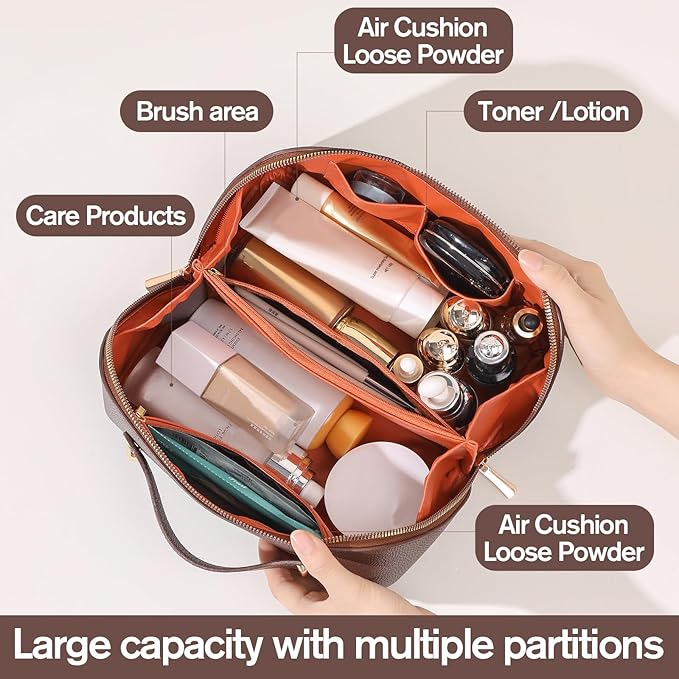 Travel Makeup Bag Travel Toiletry Bag Waterproof PU Leather Checkered Makeup Organizer Bag Woman Cosmetic Organizer Bag With Headband and Wristband Set(Black, Checkerboard pattern)