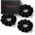 FORBDNSILK 100% Pure 22 Momme Mulberry Silk Scrunchies (Set of 3) | Highest grade (6A) Luxury Hair Ties| (Black,White,Pink) | (Black, Standard)