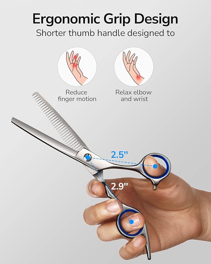 ULG Professional Thinning Shears with Leather Case - 6.5“ Japanese Stainless Steel Texturizing & Hair Cutting Scissors for Salon & Home Use