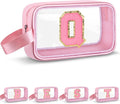 Vodolo Initial Makeup Bag,Letter Q Cute Clear Monogrammed Cosmetic Travel Bag for Womens Girls,Personalized Pink Aesthetic Traveling Make Up Organizer Bag for Beach,Waterproof Toiletry Bag