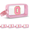 Vodolo Initial Makeup Bag,Letter Q Cute Clear Monogrammed Cosmetic Travel Bag for Womens Girls,Personalized Pink Aesthetic Traveling Make Up Organizer Bag for Beach,Waterproof Toiletry Bag