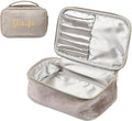 Dreamgem Personalized Name Makeup Bags - Monogrammed Gift for Women Girls Cosmetic Bag with Zipper Gift Ideal for Teen Girls Women Birthday Friend Mom (Khaki)