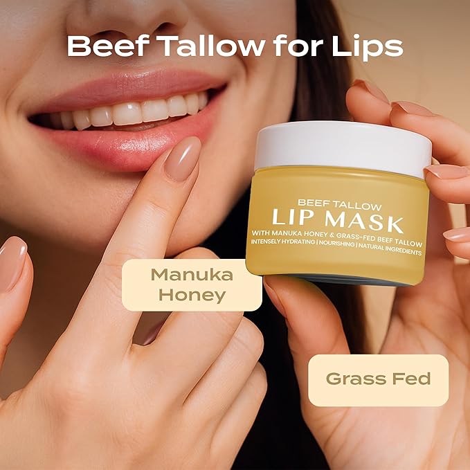 Body Restore Grass Fed Beef Tallow Lip Mask, Manuka Honey - Vanilla 0.5 Oz