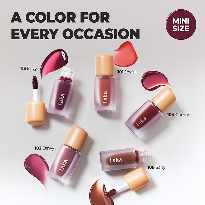 Laka Best Fruity Glam Tint Mini Set, 1.9g/0.07oz*5ea, Gift Set for Women, Hydrating & Glowy Finish, Lightweight & Comfortable, Buildable Color, Non-Sticky, Vegan, K-Beauty