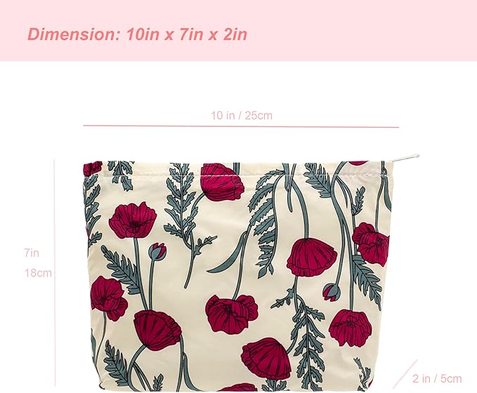 Flat Makeup Bag for Women,Zipper Cosmetic Pouch for Purse,Poppy Beige