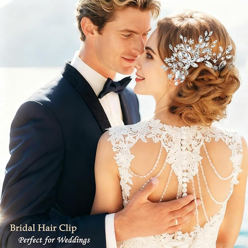 6 pcs Wedding Hair Accessories Bridal Hair Pins Silver Rhinestone with Pearls Hair Pieces for Brides Women Girls
