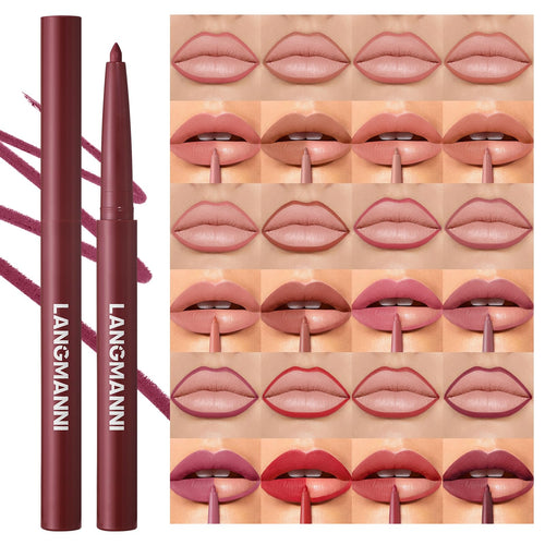 12Pcs Matte Retractable Lip Liner Set, Assorted Nude Shades Makeup Kit