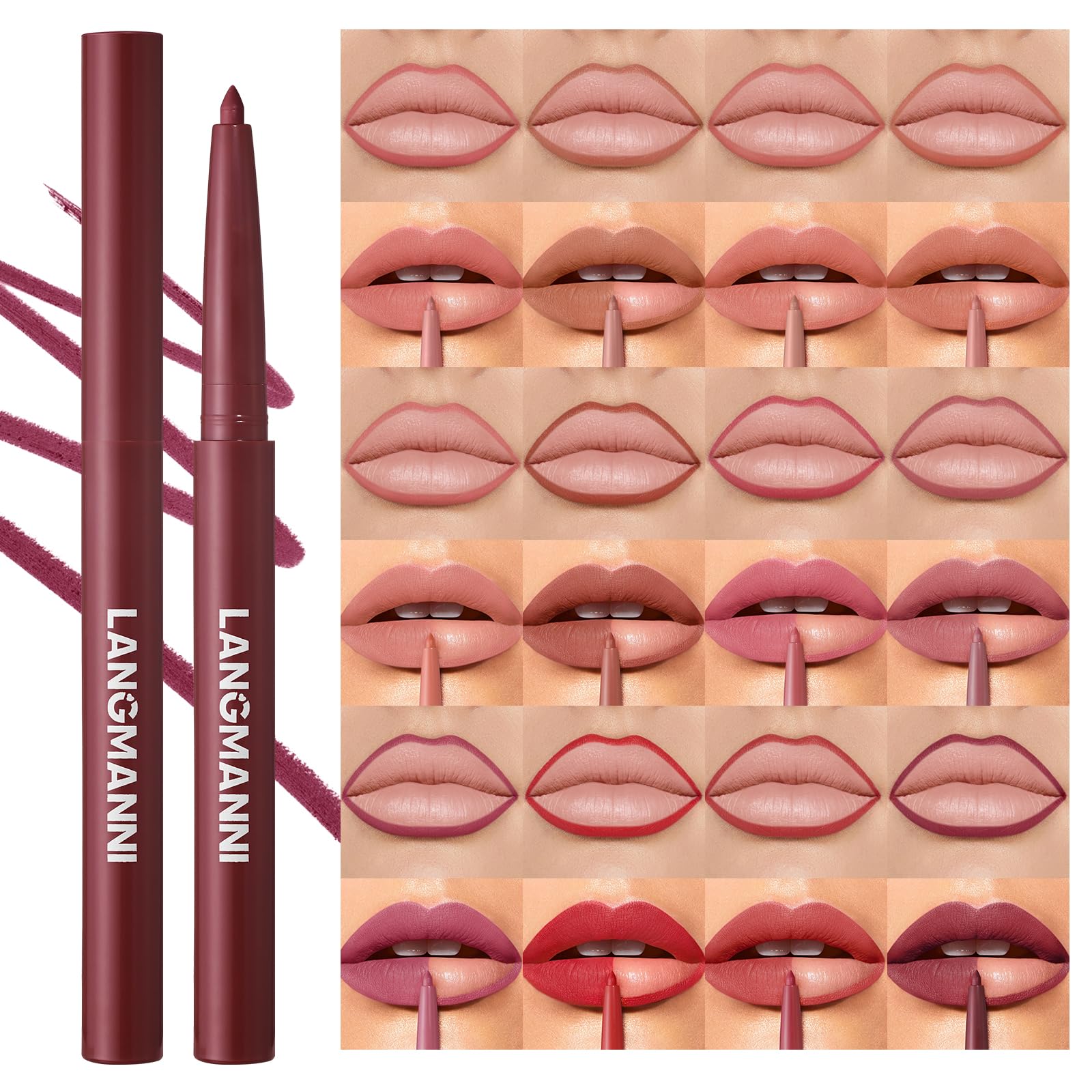 12Pcs Matte Retractable Lip Liner Set, Assorted Nude Shades Makeup Kit