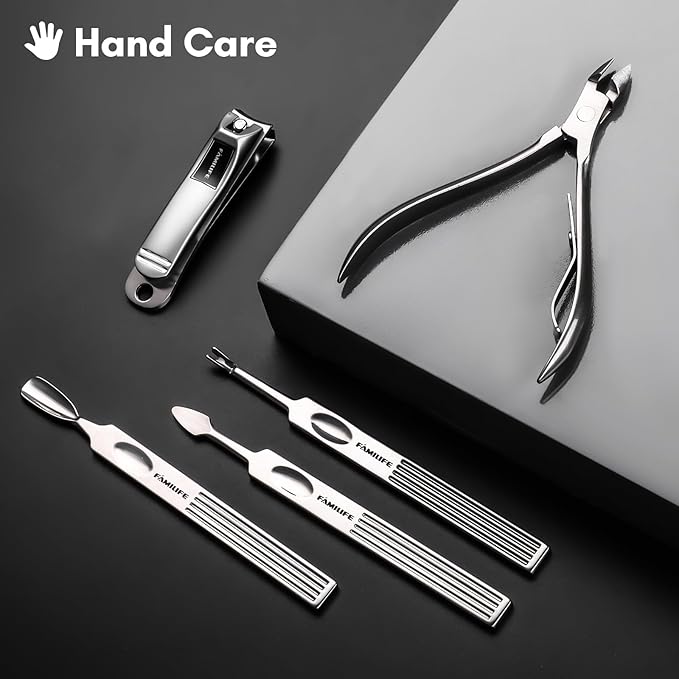 FAMILIFE Manicure Set, 11 in 1 Professional Manicure Kit Nail Clippers Set, Stainless Steel Pedicure Tools Toe Nail Kit, Men Grooming Tool with Portable Brown Leather Travel Case Gifts for Men Women
