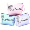 Bliver Personalized Makeup Bag Initial&Birth Flower Custom Small Travel Cosmetic Bag with Name Cute Makeup Bag for Women Girls
