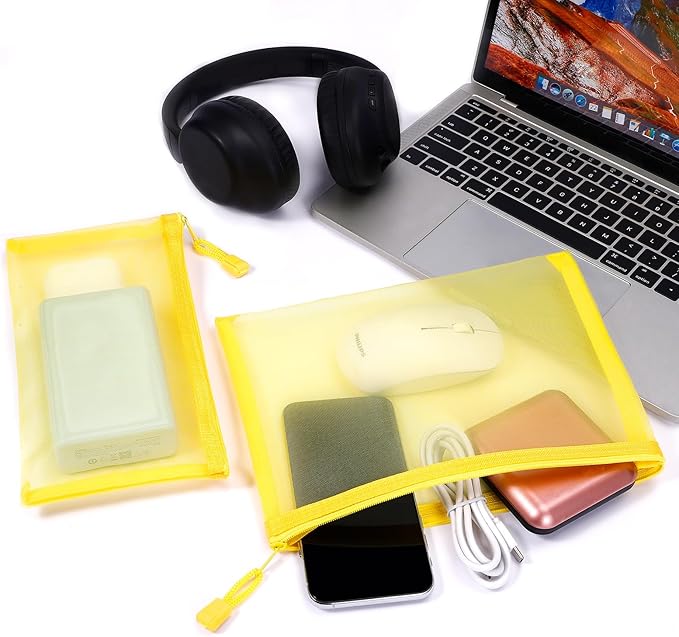 Sinzip 12 Pieces Zipper Nylon Mesh Pouch, Mesh Cosmetic Bags Makeup Bags Pencil Case, Multipurpose Travel Bags for Cosmetic School Office Supplies and Travel Accessories (Yellow, A5)