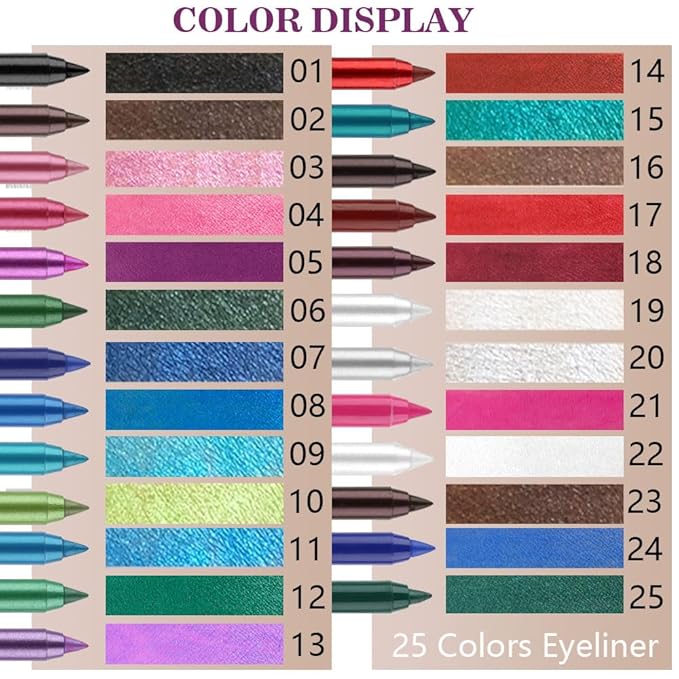 evpct 3Pcs Dark Brown & Brown & Dark Coffee Gel Glitter Matte Metallic Eyeliner Pencils Set for Women Waterproof Smudge Proof lapiz de ojos delineador de ojos contra el agua Eye Liner Makeup 02 16 23
