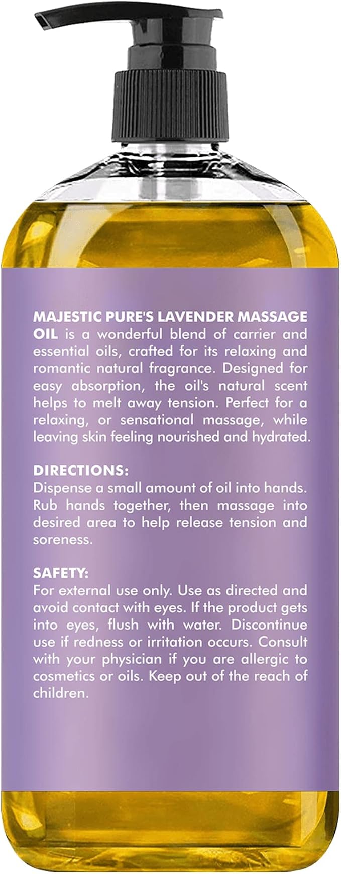 MAJESTIC PURE Lavender Massage Oil for Massage Therapy - Refreshing, and Relaxing - Natural Oils with Lavender Essential Oil - for All Skin Types - Men and Women Massage Lotion - 8 fl oz