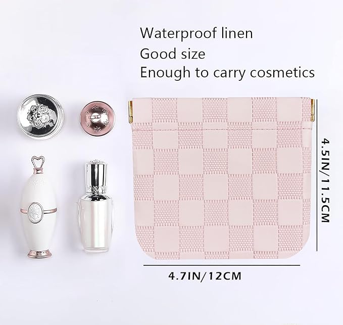 HIGH FIT Leather Pocket Cosmetic Bag for Purse,Coin Purse Lipstick Cosmetic Accessories Organizer, Travel Kit Storage Pouch,Waterproof Portable No Zipper Self-closing (pink/Small)