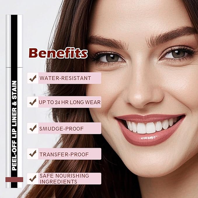 QCMME Lip Liner Stain Peel Off with Tweezer, Long Lasting Matte Lip Tattoo, Highly Pigmented Color Lip Tint Makeup, Waterproof, Transfer-proof Lipstain for Women, for All Skin Types Rose Pink