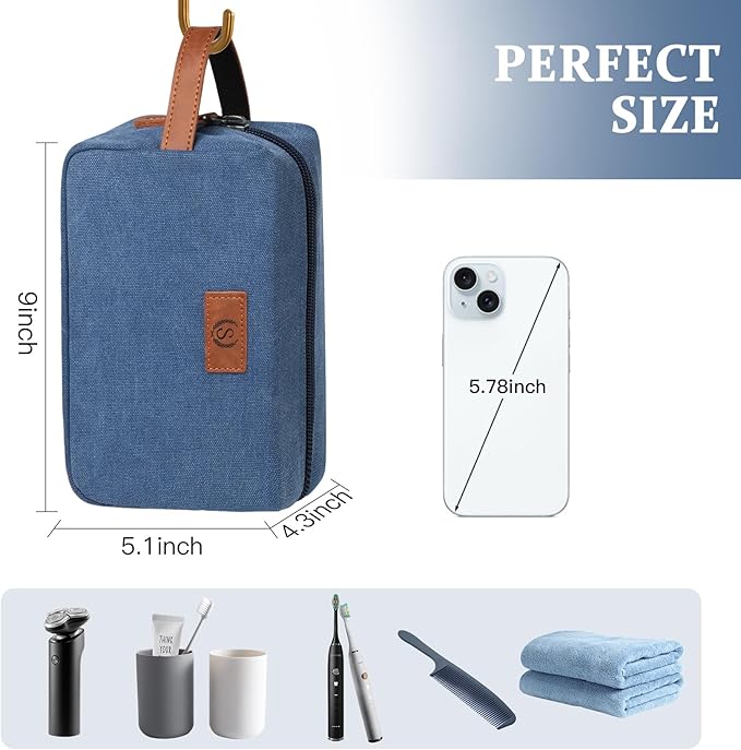 Travel Essentials Canvas Toiletry Makeup Bag Dopp Kit Blue (Initial J)