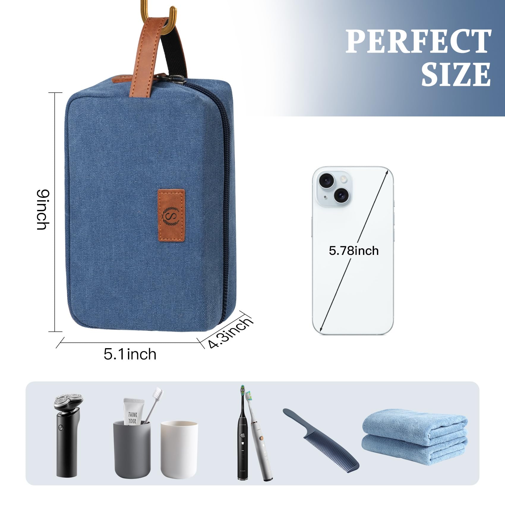 Travel Essentials Canvas Toiletry Makeup Bag Dopp Kit Blue (Initial N)