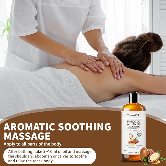 MAYJAM Moroccan Argan Oil 16 Oz, Moisturizing Body Skin Face Hair Scalp