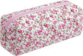 HHQQWZ Cute Floral Cotton Makeup Brush Cosmetic Bag for Women, Travel Quilted Zipper Make Up Bag, Flowers Toiletry Organizer Case Kawaii Makeup Cosmetic Travel Cloth Pouch (Red Floral)