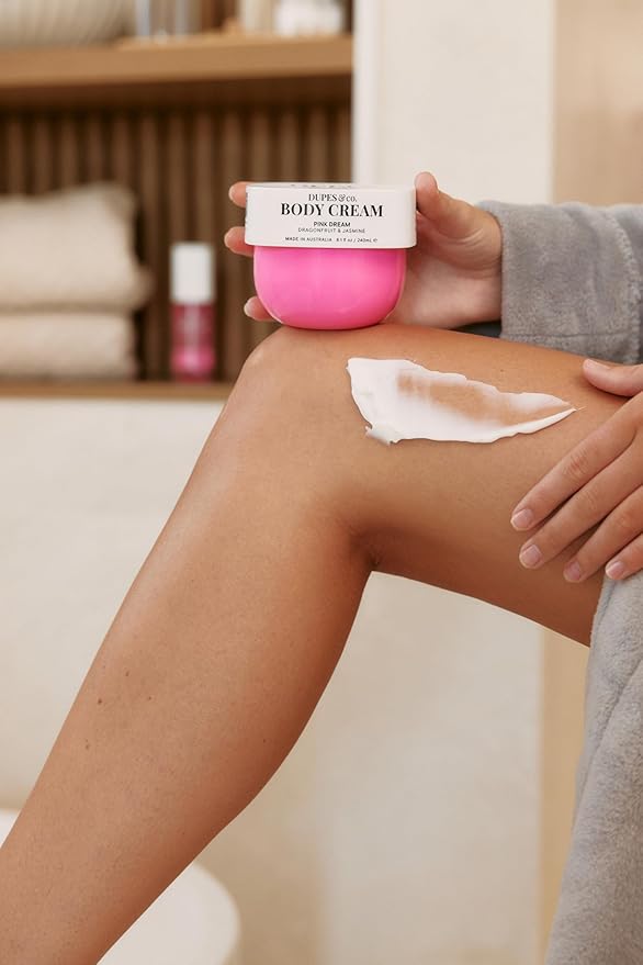 Dupes & Co. Pink Dream Hydrating Body Cream 8.1 fl oz Rich & Nourishing Formula Infused with Macadamia Oil, Cocoa Butter & Shea Butter – Deep Hydration & Softening – Floral Sweet Jasmine and Hibiscus