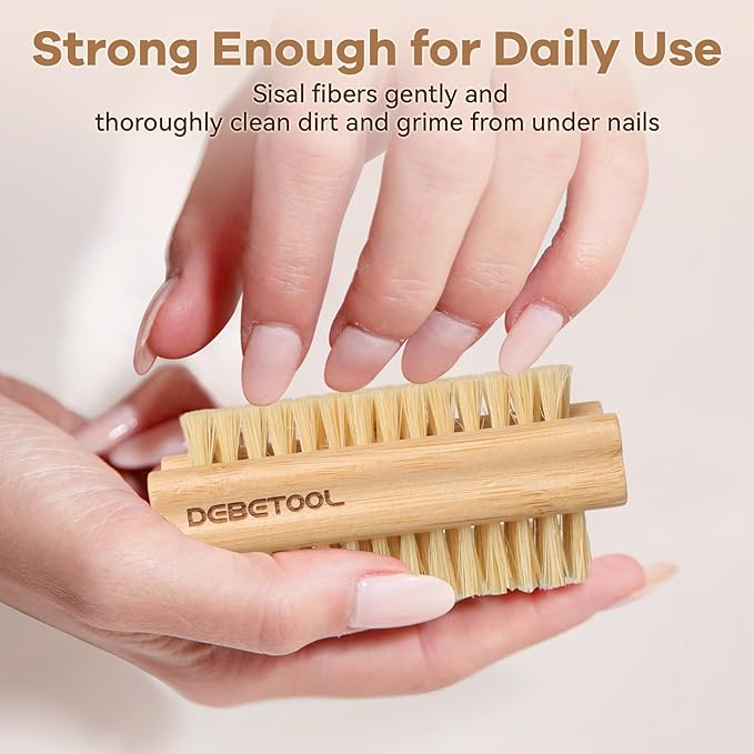 DEBETOOL Bamboo Nail Brush- 3PCS Wooden Firm Nail Brush for Cleaning Fingernails,Two-Side Nail Scrubber Brush for Cleaning Under Nails