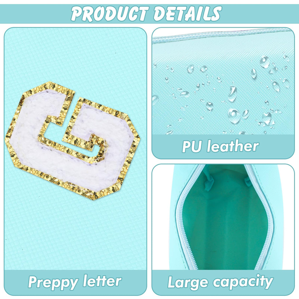 URSKYTOUS Gifts for Girls Initial Makeup Bag Personalized Cosmetic Bag with Zipper Cute Travel Toiletry Bag Waterproof PU Preppy Makeup Pouch Birthday Gift for Teen Girls Women(Blue G)