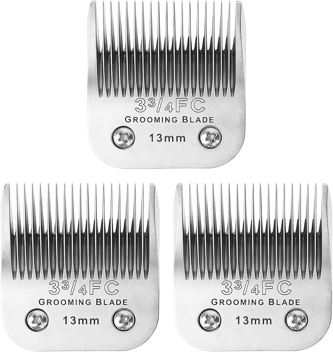 MEMIRY 3 Pcs Size 3-3/4FC Detachable Dog Grooming Blades, Compatible with Andis, Oster A5, Wahl KM10 Series Clippers, Cut Length 13mm, Silver(3-3/4FC 13mm, 3Packs)