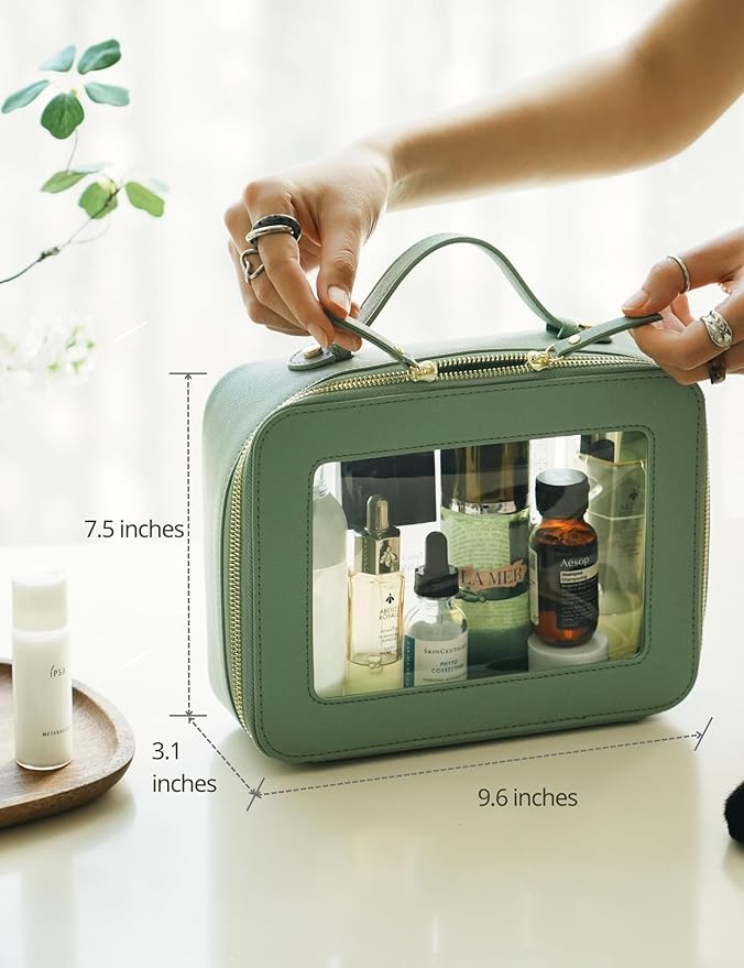 Popvibe Clear Makeup Bag Mahjong Tile Bag with Zipper and Handle Sage Green