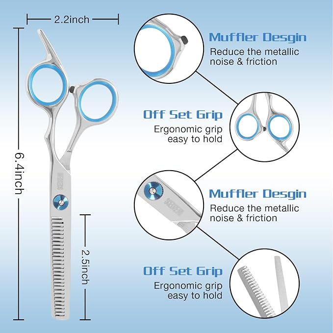 SCEDREAM 10-Piece Hair Cutting Scissors Kit - Professional Set with Thinning Scissors, Comb, Cape, Clips, Leather Bag for Barber, Salon, Home