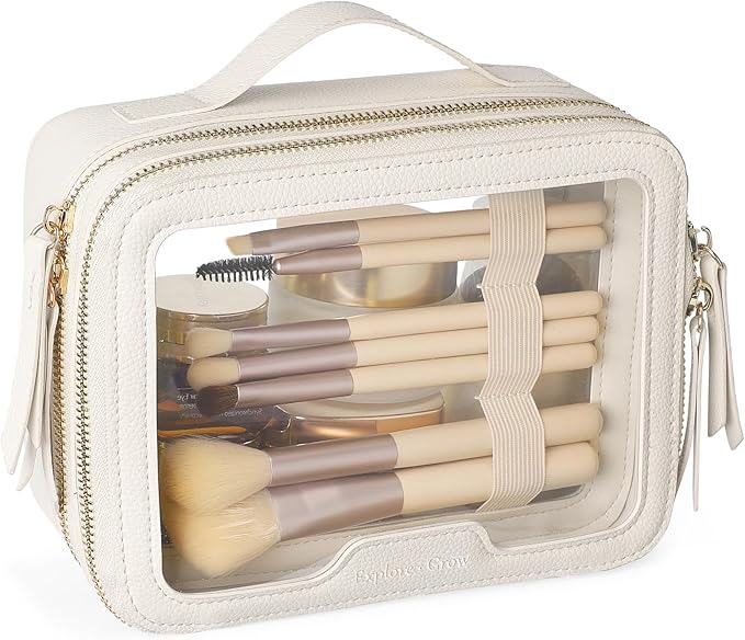 PACKISM Clear Makeup Bag - PU Leather Clear Travel Bags for Toiletries