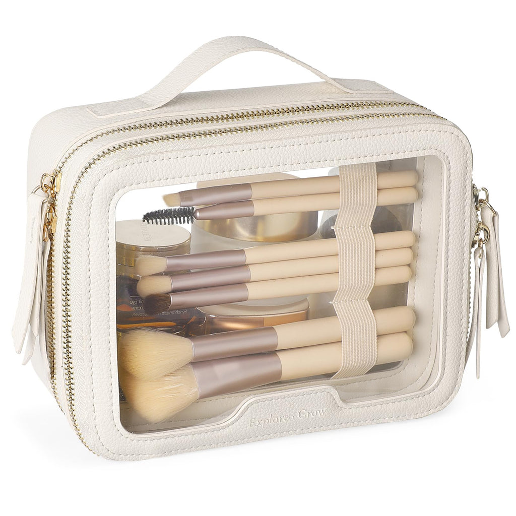PACKISM Clear Makeup Bag - PU Leather Clear Travel Bags for Toiletries