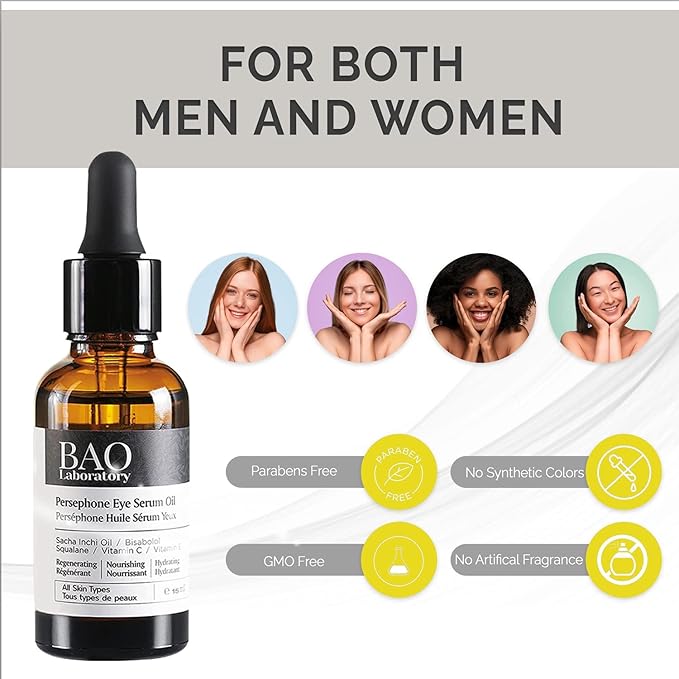 BAO Laboratory Persephone Eye Serum Oil (15 ML) | Sacha Inchi Oil, Bisabolol and Vitamin C & E | Eye Serum for Wrinkles, Finelines and Dark Circle